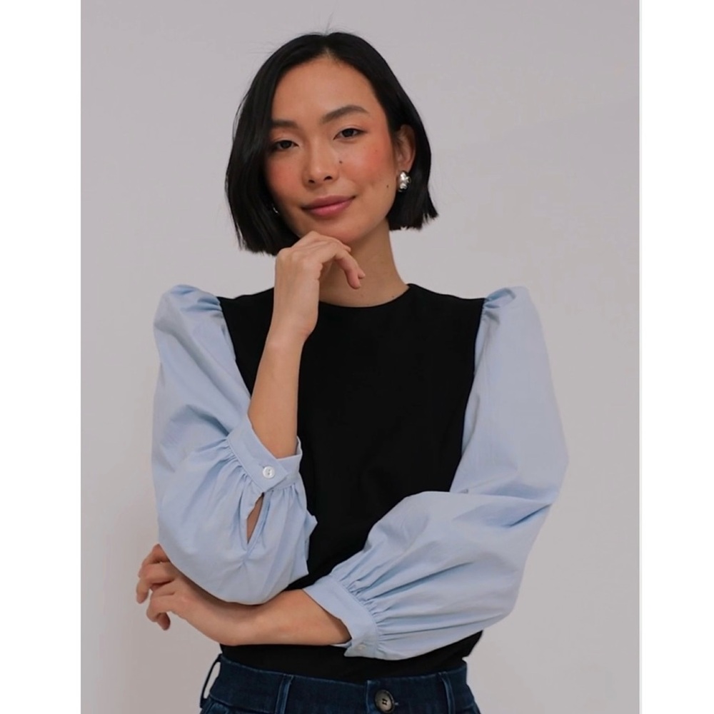 Tuckernuck Black and Light Blue Blouse